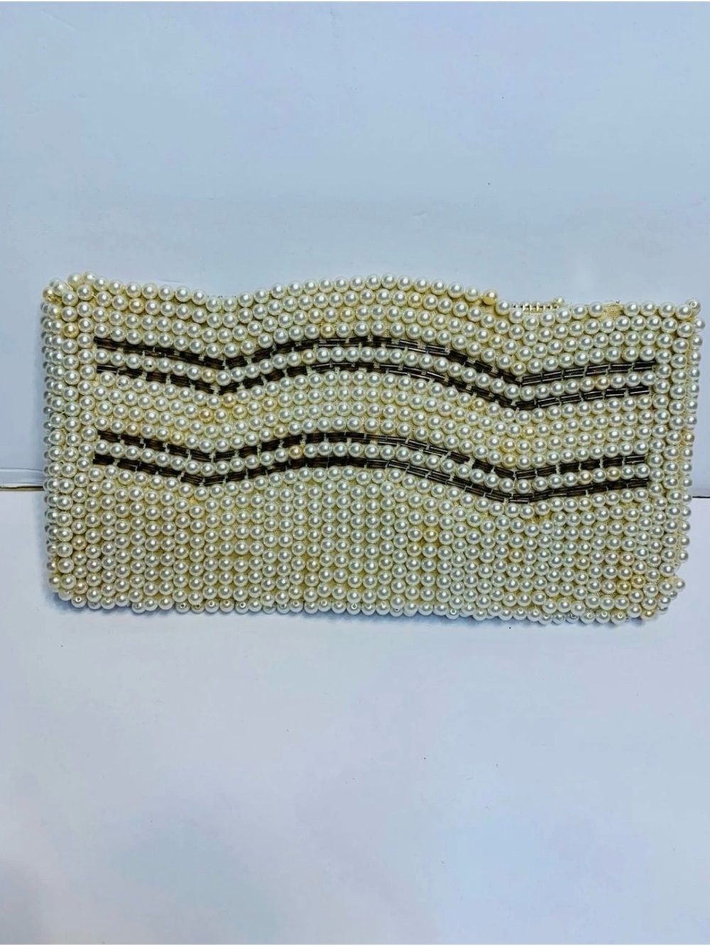 1960s Pearl-Embellished Cream Clutch Bag Made in Japan